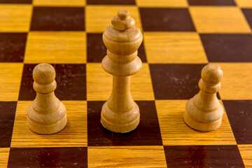 Wooden chessboard pieces, antique chess set.