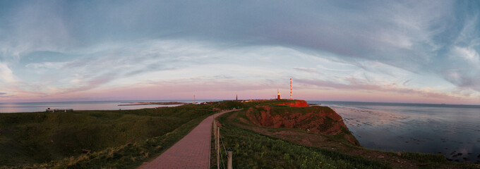 Large panorama of Helgoland at sunset from Oberland with lighthouse
