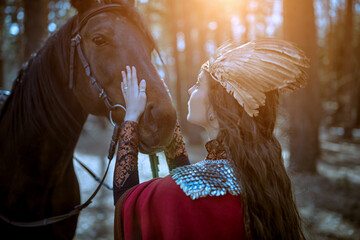 female warrior and her horse