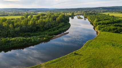 Fototapeta na wymiar The Southern Urals, Bashkiria, the Ai River. Aerial view.