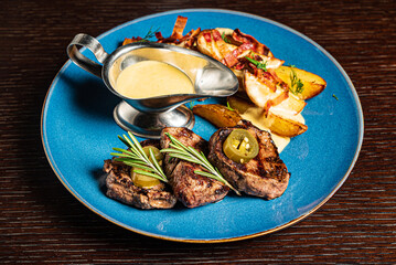 grilled steak with baked potato