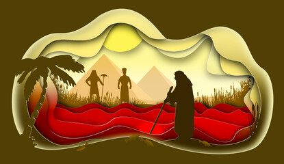 10 Plagues of Egypt. Rivers of blood. Bible story. Paper art. Abstract, illustration, minimalism. Digital Art. - obrazy, fototapety, plakaty