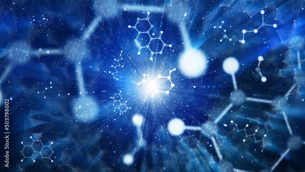 Poster flicker light abstract chemical hexagon bonds looping animation.