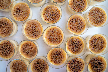 creme brulee in glass ramekins on party table