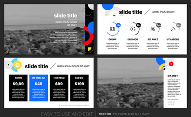 Creative presentation templates with editable design elements and infographics. Background for presentation. Vector Slide, flyer, report, marketing, advertising, annual report, banner.
