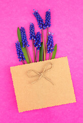 Cute romantic greeting card with a bouquet of blue flowers.