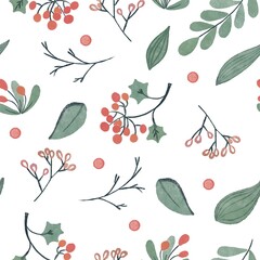 Watercolour seamless pattern with leaves. Floral illustration 