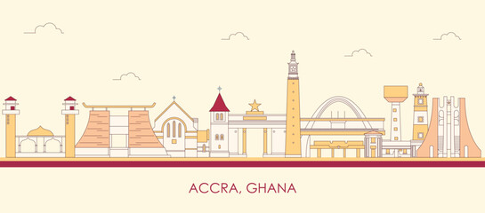Cartoon Skyline panorama of city of Accra, Ghana - vector illustration