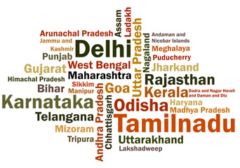 Colorful word cloud of Indian States names