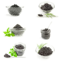 Set of sturgeon roe isolated on a white cutout