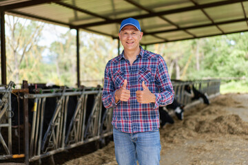 Fototapeta premium Man cowboy at cow farm ranch