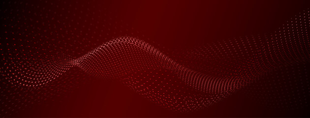 Abstract background with curved surfaces made of small dots in red colors