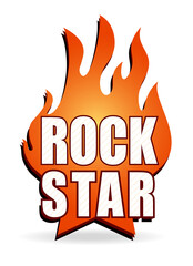 Rock star blazing musical emblem, fire sign for your design