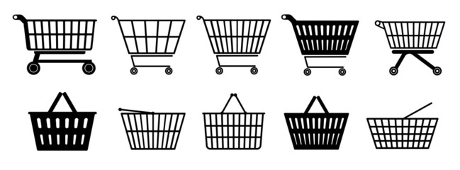Set of shopping baskets and shopping carts icons for web or other design.