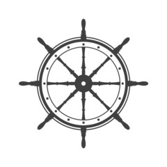 Obraz premium Vintage steering wheel. Ship, yacht retro wheel symbol. Nautical rudder icon. Marine design element. Vector illustration