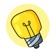 Light Bulb. Yellow electric device. Hand drawn illustration. Cartoon doodle lighting concept and idea