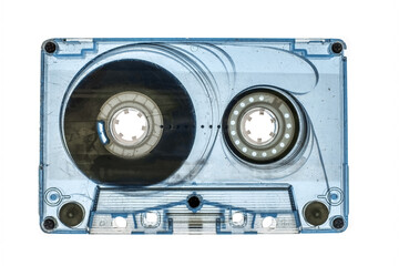 old blue audio cassette tape with backlight