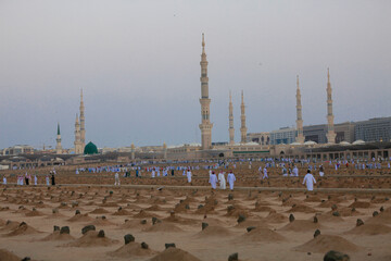 View of Baqee' Muslim cemetary at Masjid (mosque) Nabawi in Al Madinah, Kingdom of Saudi Arabia.