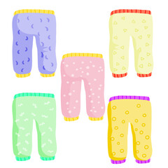 Baby pants. Infant clothes and pajamas with pattern. Cartoon illustration