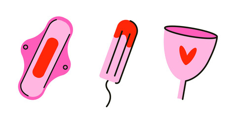 The topic of menstruation. Period. Various feminine hygiene products. Zero unnecessary items.
