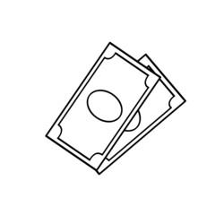 Dollar icon. Green banknote. Cash money. Outline cartoon