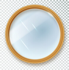 Mirror round isolated. Realistic round mirror frame, white mirrors template. Reflecting glass surfaces isolated. Realistic 3D design for interior furniture
