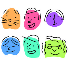 Set of Various bright basic Geometric Figures with face emotions.