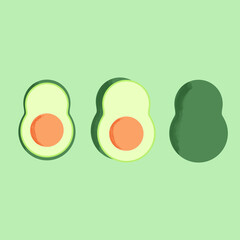 set of fresh avocado isolated on green background