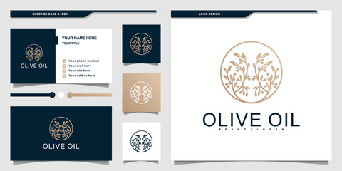 Naklejka premium Modern olive oil branch logo icon with creative branch leaves in circle shape Premium Vector