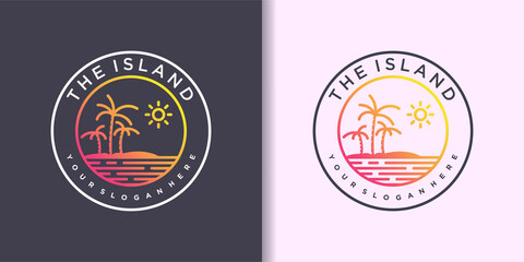 Creative of abstract the island logo design with creative line art style Premium Vector