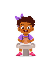 little kid make pottery and feel happy