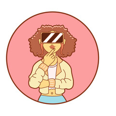 Young woman Virtual reality glasses Game simulator Vector illustration