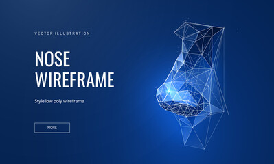 Nose in digital futuristic style. The concept of 3D modeling and digital sculpting. Vector illustration with light effect and neon