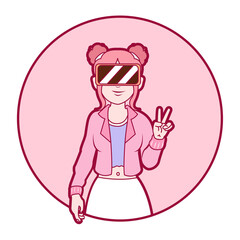 Young woman Virtual reality glasses Game simulator Vector illustration