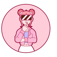 Young woman Virtual reality glasses Game simulator Vector illustration