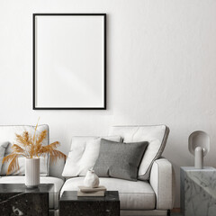 White Interior with mock up poster for presentation, 3d render, 3d illustration.