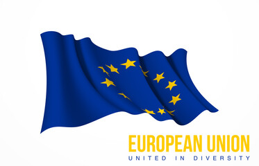 European Union flag state symbol isolated on national banner. Greeting card political and economic union of 27 member states that are located primarily in Europe. Illustration banner realistic EU flag