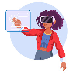 Young woman Virtual reality glasses Game simulator Vector illustration