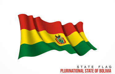 Bolivia flag state symbol isolated on background national banner. Greeting card National Independence Day of the Plurinational State of Bolivia. Illustration banner with realistic state flag.