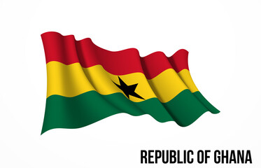 Ghana flag state symbol isolated on background national banner. Greeting card National Independence Day of the Republic of Ghana. Illustration banner with realistic state flag.