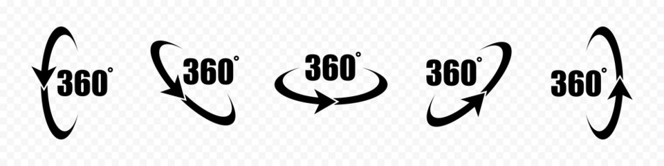 360 degree view. 360 degrees icons. Rotation arrows set. Vector graphic
