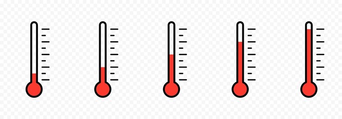Thermometer icon. Growing temperature scale. Thermometer scales icon. Different temperatures. Flat vector thermometrt icons. Vector EPS 10 - obrazy, fototapety, plakaty