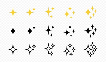 Stars collection. Star icon collection. Black stars icon set. Different star shapes. Sparkle star icon set. Vector graphic