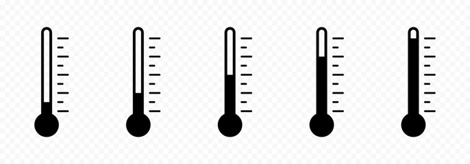 Thermometer icon. Growing temperature scale. Thermometer scales icon. Different temperatures. Flat vector thermometrt icons. Vector