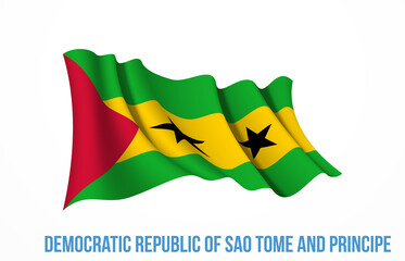 Sao Tome and Principe flag state symbol isolated on background national banner. Greeting card National Day Democratic Republic of Sao Tome and Principe. Illustration banner with realistic state flag.