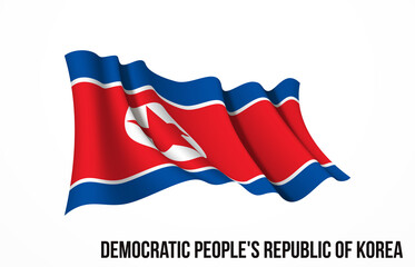 North Korea flag state symbol isolated on background national banner. Greeting card National Independence Day Democratic People's Republic of Korea. Illustration banner realistic state flag of DPRK.