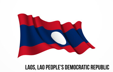 Laos flag state symbol isolated on background national banner. Greeting card National Independence Day of the Lao People's Democratic Republic. Illustration banner with realistic state flag.