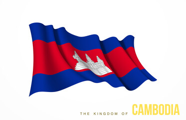 Cambodia flag state symbol isolated on background national banner. Greeting card National Independence Day of the Kingdom of Cambodia. Illustration banner with realistic state flag.