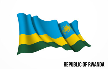Rwanda flag state symbol isolated on background national banner. Greeting card National Independence Day of the Republic of Rwanda. Illustration banner with realistic state flag.