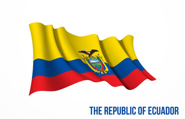 Ecuador flag state symbol isolated on background national banner. Greeting card National Independence Day of the Republic of Ecuador. Illustration banner with realistic state flag.